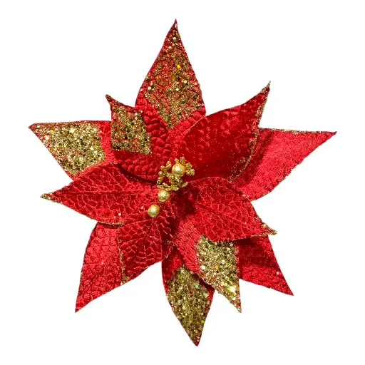 [5116826926] FLOR NAVIDEÑA ROJA/DORADO TELA 30CM