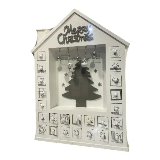 [CS24091] CALENDARIO NAVIDEÑO CASA DE MADERA ARBOL BLANCA 31X6X43.5CM