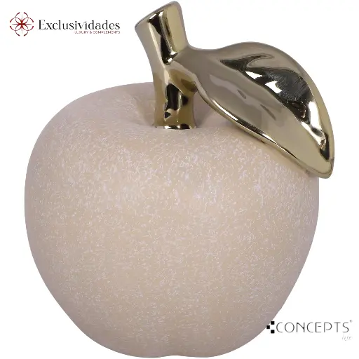 [441-627611] MANZANA DECOR PORCELANA ARENA/DORADO 12X12X14CM