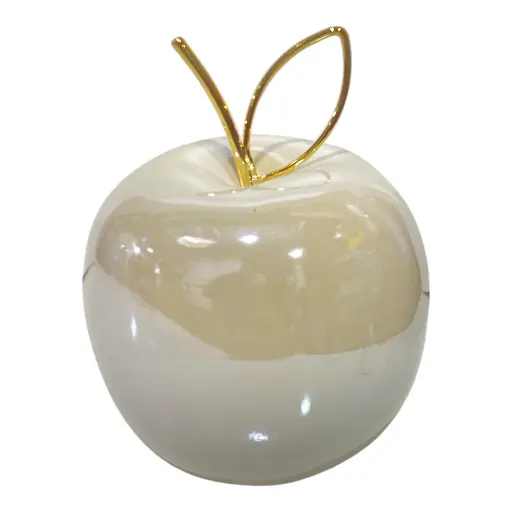 [CS23130] MANZANA DECOR DE PORCELANA BLANCA PERLADA  9X9X11CM