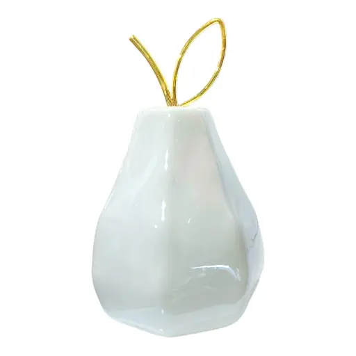 [202504020251251] PERA DE PORCELANA HEXAGONAL BLANCA/DORADO PERLADA 7X12.5CM