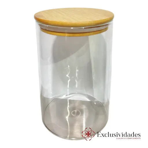 [23961] FRASCO DE VIDRIO CON TAPA MADERA BAMBOO 1000ML