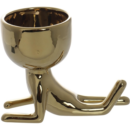 [7450112580762] MACETA FIGURA DORADA ACOSTADA PORCELANA 14.5X9X12CM