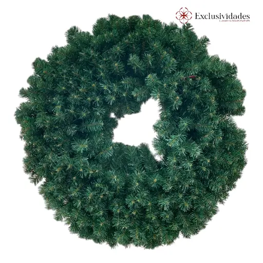 [7861204105945] CORONA NAVIDEÑA 80CM VERDE FRONDOSO, CORONA PARA PUERTA O TUMBADO, ESTRUCTURA DE HIERRO