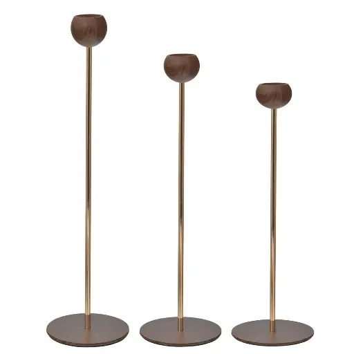 [564344] CANDELABRO MADERADO SETX3 PZ. REF:ES27824 21CM, 26CM, 31CM