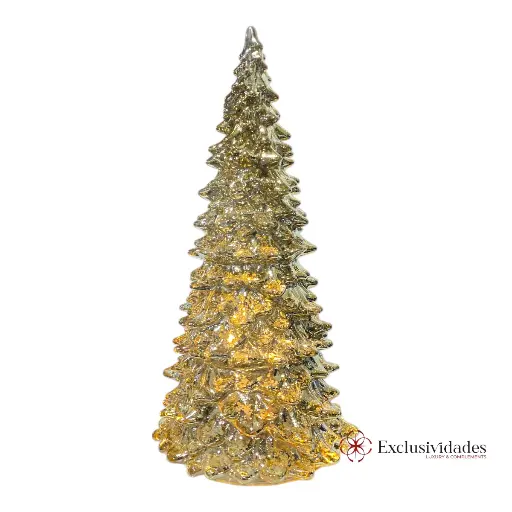 [289191] ARBOL DE NAVIDAD DE VIDRIO DORADO C/LUZ LED A PILAS REF:ES27842 21X11CM