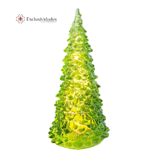 [754917] ARBOL DE NAVIDAD DE VIDRIO VERDE C/LUZ LED A PILAS REF:ES27841 21X11CM