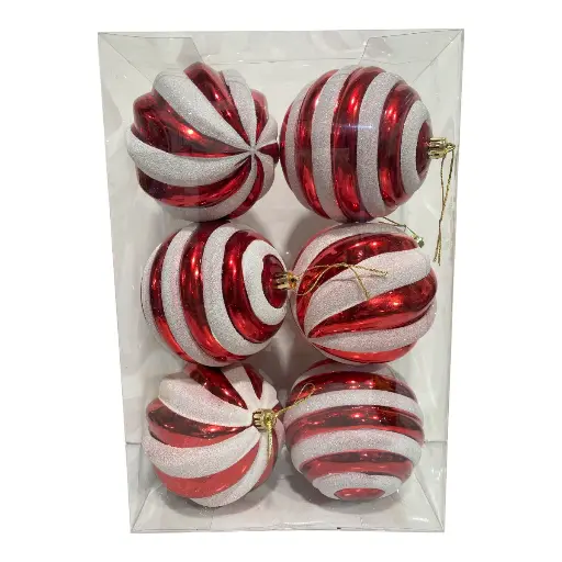 [6936130245360] ESFERA NAVIDAD 10CM SETX6PZS. ROJO/BLANCO