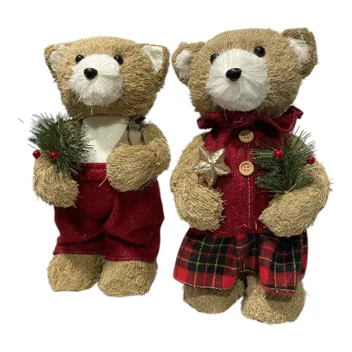 [6900445540014] OSO NAVIDEÑO DOS MODELOS DE YUTE Y TELA 16X18X33CM