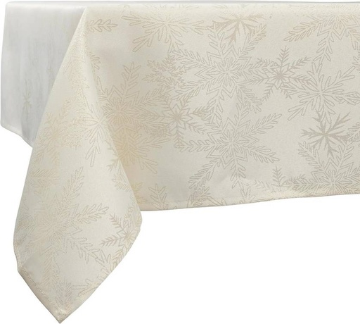 [6905110245584] MANTEL NAVIDEÑO BEIGE CON COPOS DORADOS 150X180CM 