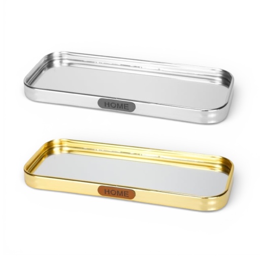 [S50541] BANDEJA DE ALUMINIO  CON BASE DE ESPEJO DOS COLORES 10X23CM