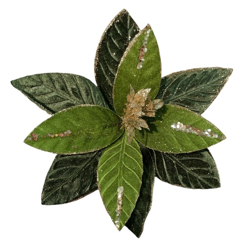 [1702335018482] FLOR NAVIDEÑA VERDE TELA GAMUZADA 30CM 