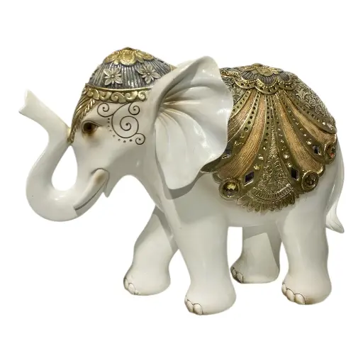 [4545450001698] ELEFANTE DECOR POLIRESINA BLANCO/CAFE 33X13X27CM