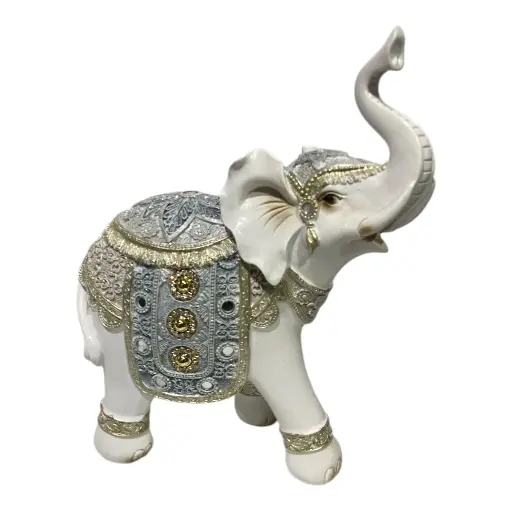 [CS8020547] ELEFANTE DECOR POLIRESINA CELESTE/BLANCO 20X9X24CM