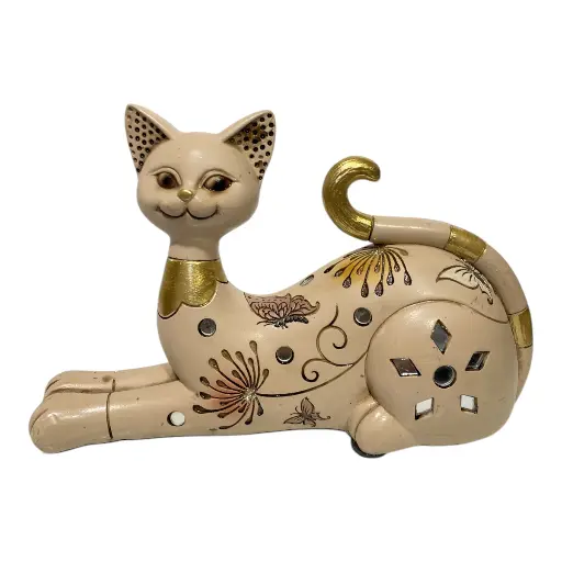 [CS8020609] GATO DECOR POLIRESINA MOCCA 20X7X13CM