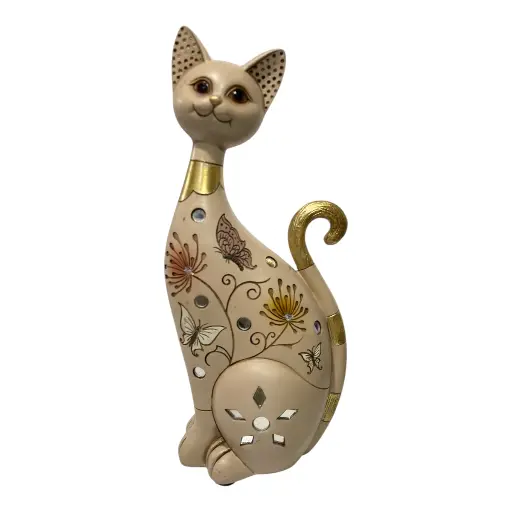 [4545450001664] GATO MOCA/DORADO POLIRESINA 13X9X29CM