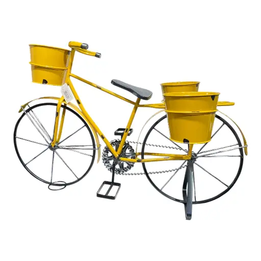 [SC16153] BICICLETA DECOR METALICA PORTA MACETAS AMARILLA 82X41X55CM