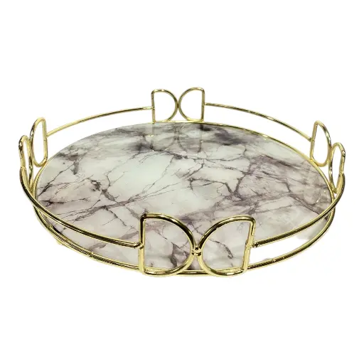 [SC10317G] CHAROL METALICO CROMADO DORADO BASE DE VIDRIO MARMOLEADO 35X35X6CM