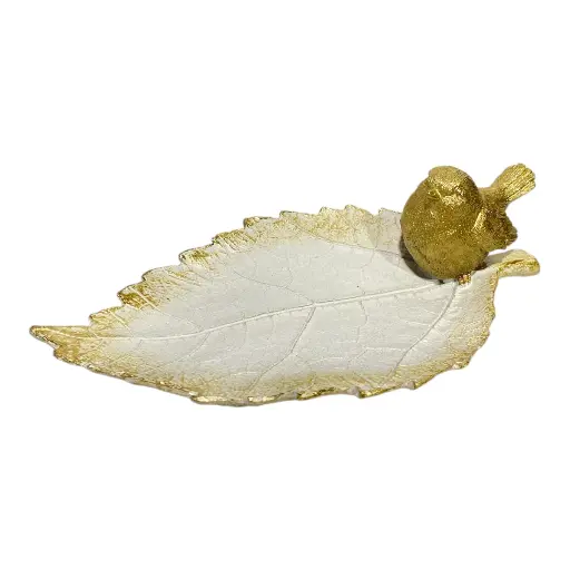 [SC19695] HOJA DECOR CON PAJARO POLIRESINA 21X12X6CM