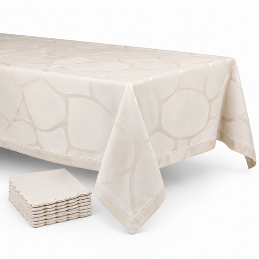 [82811020-8] Mantel de 8 puestos diseño ondas beige 260x180cm, incluye 8 servilletas