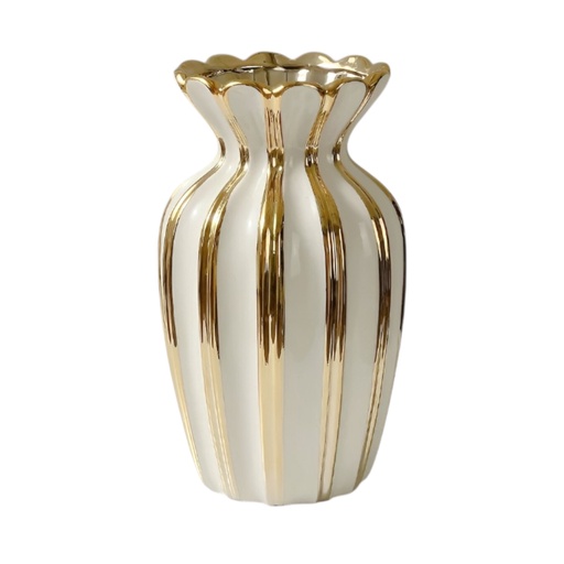 [CS25868] FLORERO DE PORCELANA DORADO/BLANCO 14X14X25CM