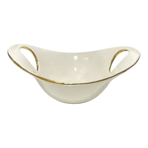 [CS25012] FLORERO DE PORCELANA BLANCO FILO DORADO 24.5X18.5X9CM