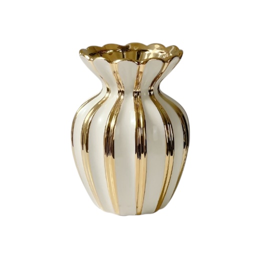 [CS25867] FLORERO DE PORCELANA DORADO/BLANCO 13X18CM