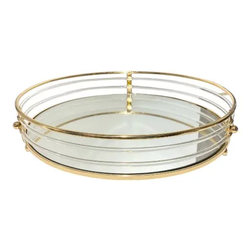 [CS8080361] BANDEJA DORADA METALICA/ACRILICO BASE DE ESPEJO 36X6.5CM