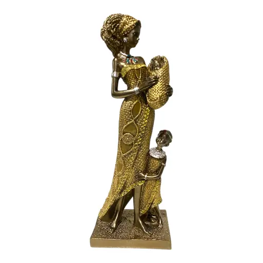 [CS8180198] AFRICANA CON HIJOS POLIRESINA 11X7X31CM