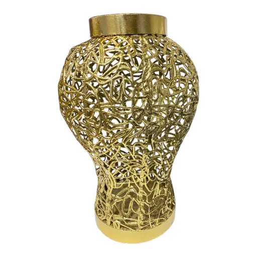 [S50439] JARRON METALICO DORADO 22X22X35CM