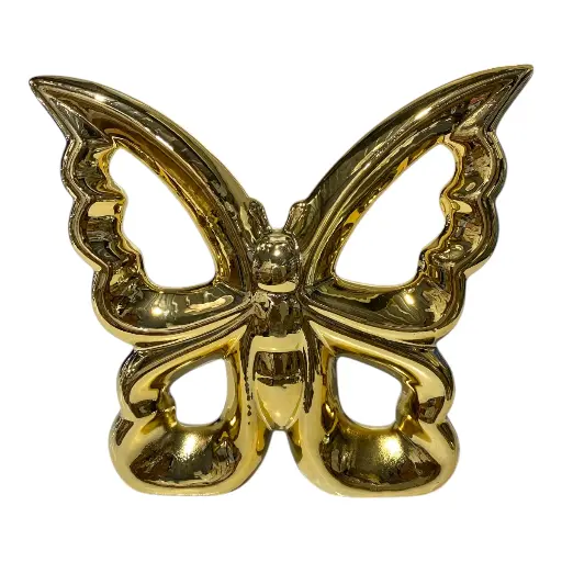 [S50556D] MARIPOSA DE PORCELANA DORADA 17.5X3.5X15.5CM