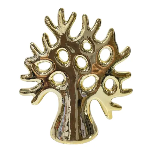 [S50555D] ARBOL DE LA VIDA PORCELANA DORADO 9X4.5X10CM