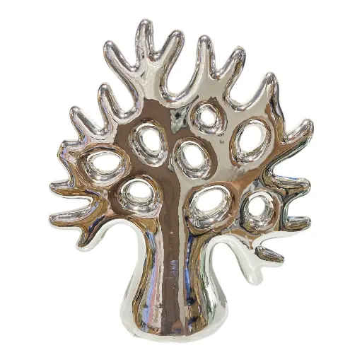 [S50555P] ARBOL DE LA VIDA PORCELANA PLATEADO 9X4.5X10CM 