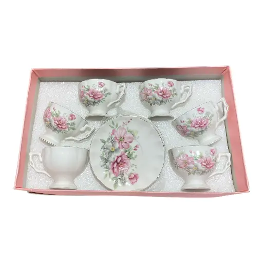 [S50668] JUEGO DE TAZAS Y PLATOS ROSAS 12PCS PORCELANA 