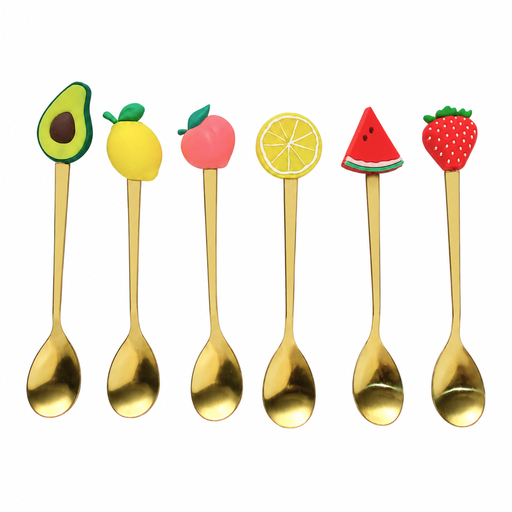 [S50782] SET DE 6 CUCHARITAS DORADAS/FRUTAS 