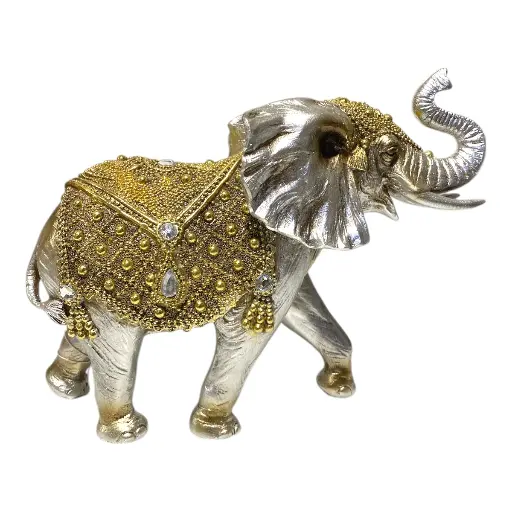 [CS8180136] ELEFANTE DORADO/PLATEADO POLIRESINA 24X10X18CM