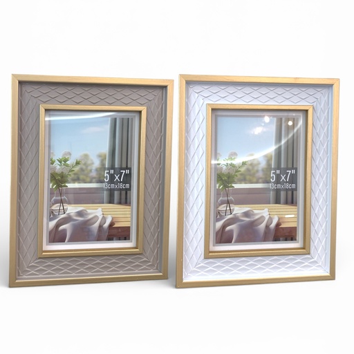 [2025081500087R] PORTARETRATO MADERA ROMBOS BORDE DORADO 13X18CM 5X7" DIM:19X24CM YY9364-2