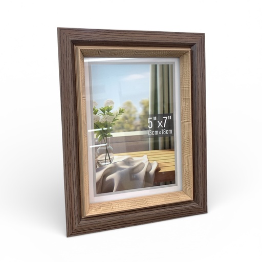 [2025081500148] PORTARETRATO MADERA DOBLE BORDE CAFÉ BEIGE 13X18CM 5X7" DIM:17X22CM YY9365-2