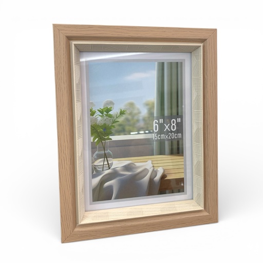 [2025081500155] PORTARETRATO MADERA DOBLE BORDE BEIGE 15X20CM 6X8" DIM:19X24CM YY9365-3