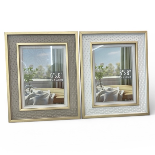 [2025081500094R] PORTARETRATO MADERA ROMBOS BORDE DORADO 15X20CM 6X8" DIM:21X26CM YY9364-3