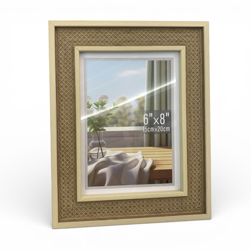 [2025081500094B] PORTARETRATO MADERA ESTILO BORDADO 15X20CM 6X8" DIM:21X26CM YY9364-3