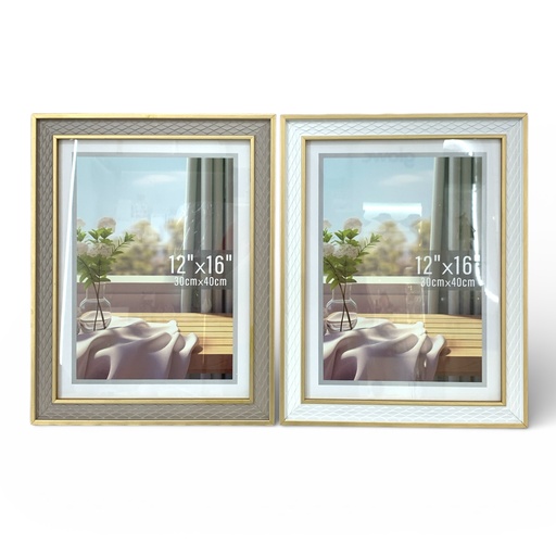 [2025081500124R] PORTARETRATO MADERA ROMBOS BORDE DORADO 30X40CM 12X16" DIM:36X46CM YY9364-6