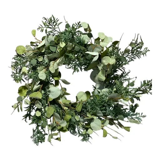 [1702335022069] CORONA ARTF. DE EUCALIPTO CON BASE DE BEJUCO 60CM