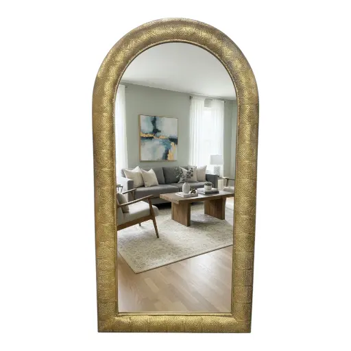 [8679818735255] ESPEJO METALICO DORADO DE PARED O PISO CON ATRIL 81X157CM