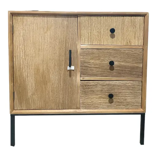 [8679818735286] MUEBLE DE MADERA ESTANTE CONSOLA, PATAS Y BASE METALICAS 80X40X81CM