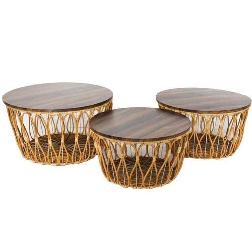 [6981606501952] SET DE 3 MESAS TEJIDO NATURAL 55X28CM, 60X30CM, 65X33CM. REF:PT151-038