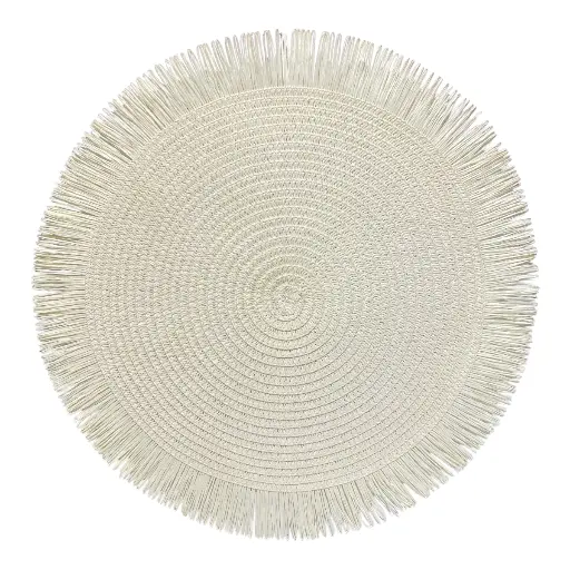 [2201443831024] INDIVIDUAL REDONDO BLANCO CON FLECOS 38CM