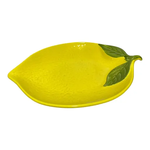 [6981606474423] BANDEJA FORMA DE LIMON DE CERAMICA 25X17X3CM