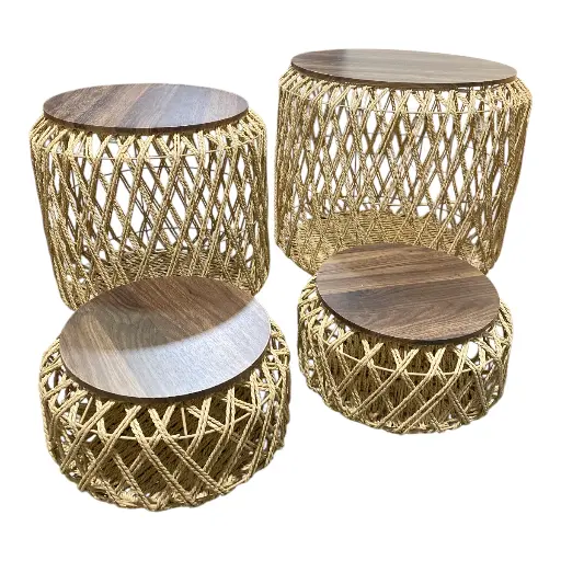 [6981606501624] MESAS METALICA CON CORDON TEJIDO ROMBOS SETX4, PT151-005. 55X47CM, 44X41CM, 34X20CM, 34X20CM