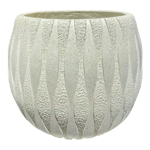 [8679813521822M] MACETA CERAMICA/FIBRA BEIGE CON TEXTURA 30X27CM 